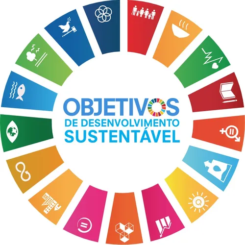 Roda com os ícones dos 17 Objetivos de Desenvolvimento Sustentável (ODS) da ONU